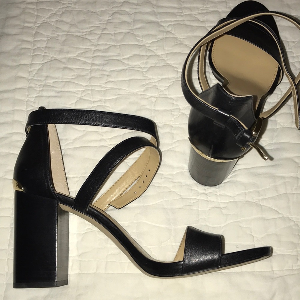 Black Michael Kors strappy block heels
